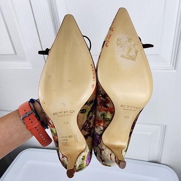 Etro Floral Velvet Pumps High Heels Shoes Buckles Lace-up Size 40 EU / 9.5 US - Picture 7 of 14